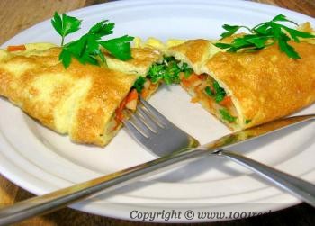 Egg Pancake with Vegetables and Feta Cheese