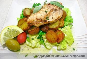 Pan Fried Chicken with Thyme and Roasted Potatoes